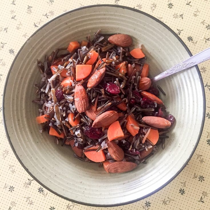Salade de riz sauvage, amandes, canneberges et carottes