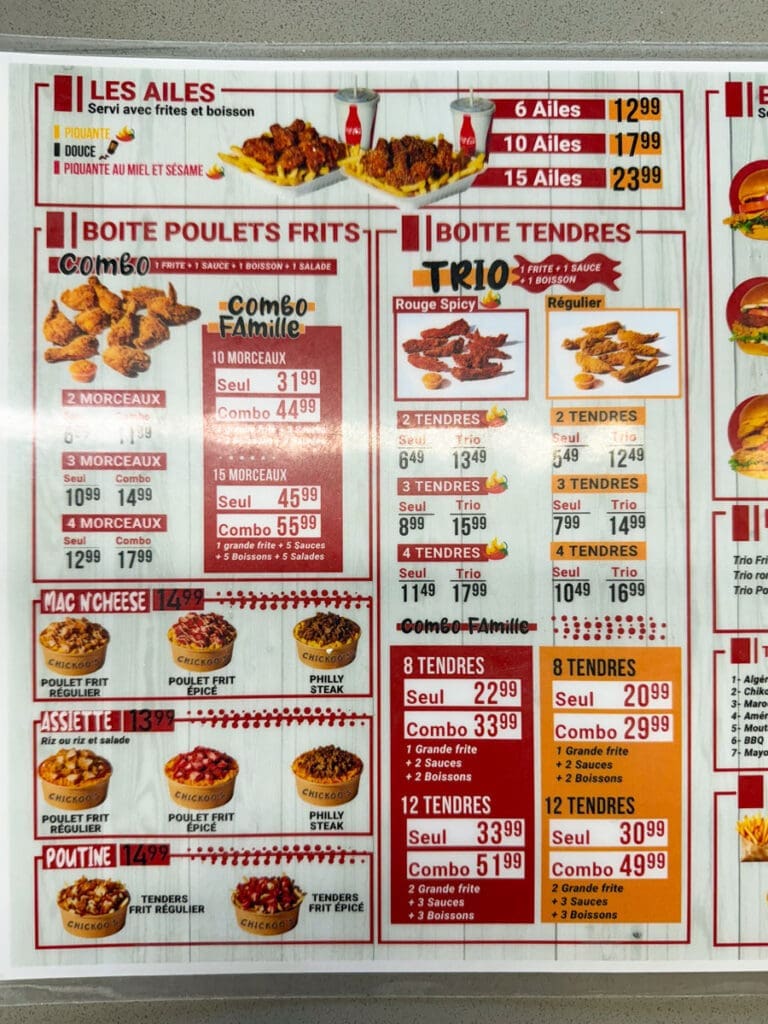 Menu Poulet frit Chickoo's