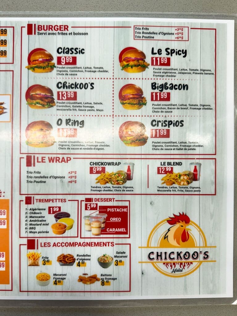 Menu Poulet frit Chickoo's